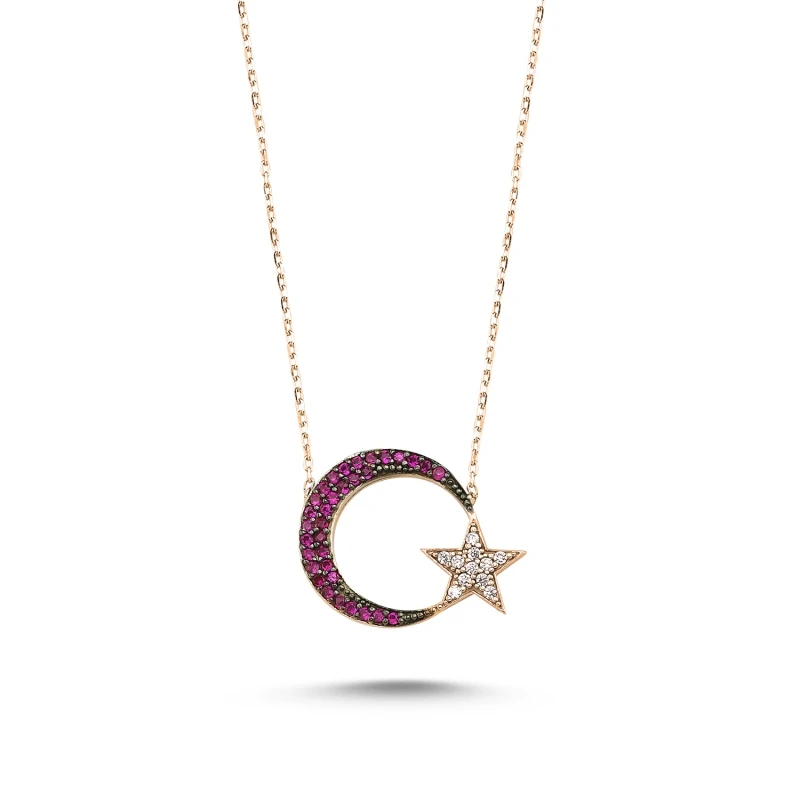 

Silverlina Silver Zircon Stone Moon Star Necklace