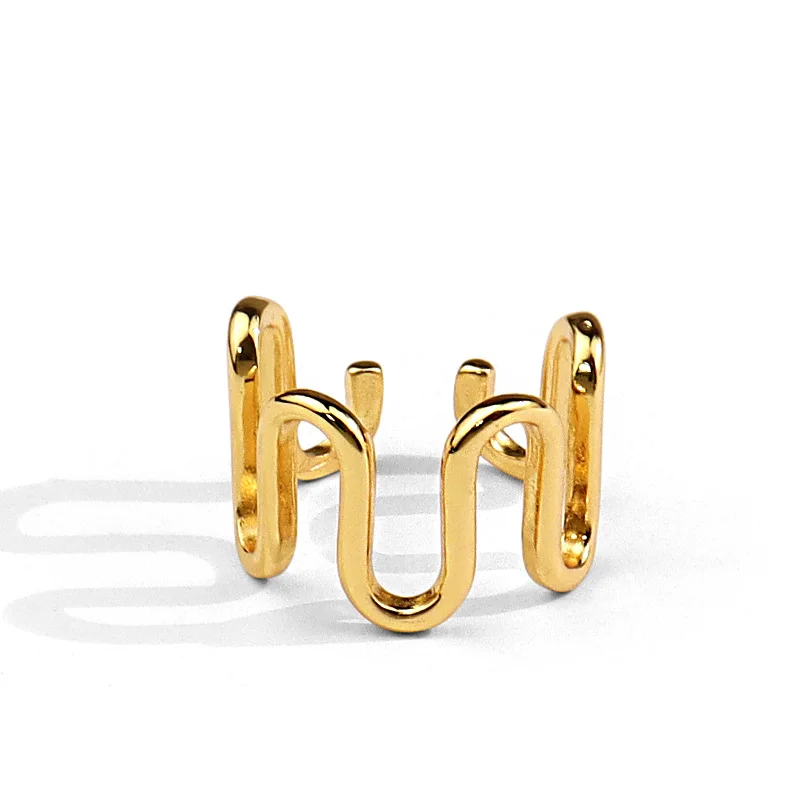 

Simple Stylish Wave Hollow W Shaped Adjustable Silver color Ring For Women Fashion Designer Big Delicate Chunky Jewelry