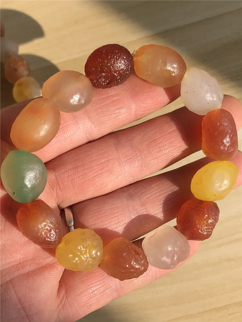 

Selected Natural Gobi Agate Rough Stone Sugar Heart Meridian Color Bracelet Retro Rare Collection Only Men Women Jewelry
