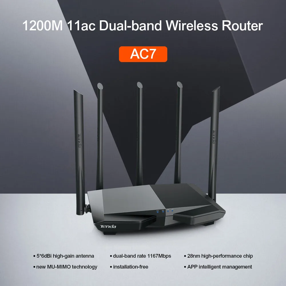 Tenda AC7 Беспроводной Wi Fi роутер 2 4G/5 0 GHz умный двухдиапазонный AC1200 5 антенн