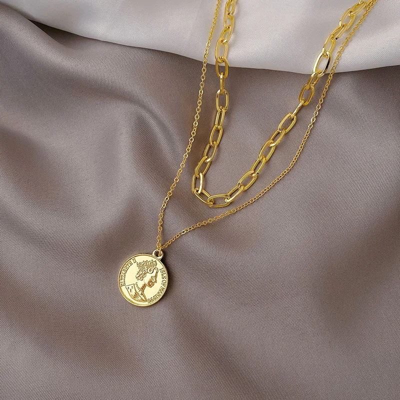 

New Double-Layer Design Necklace Female Fashion Simple Temperament Multi-Layer Clavicle Chain Jewelry Gift