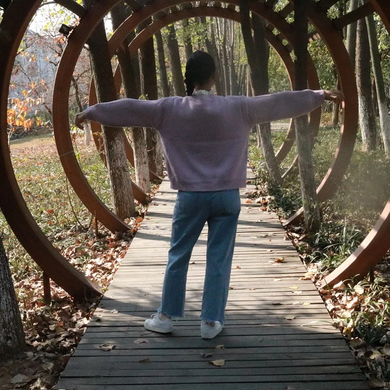 Sweater Autumn And Winter 2018 Lotus Leaf Hook Flower Round Neck Pullover Harajuku Jacquard Top Tee | Женская одежда