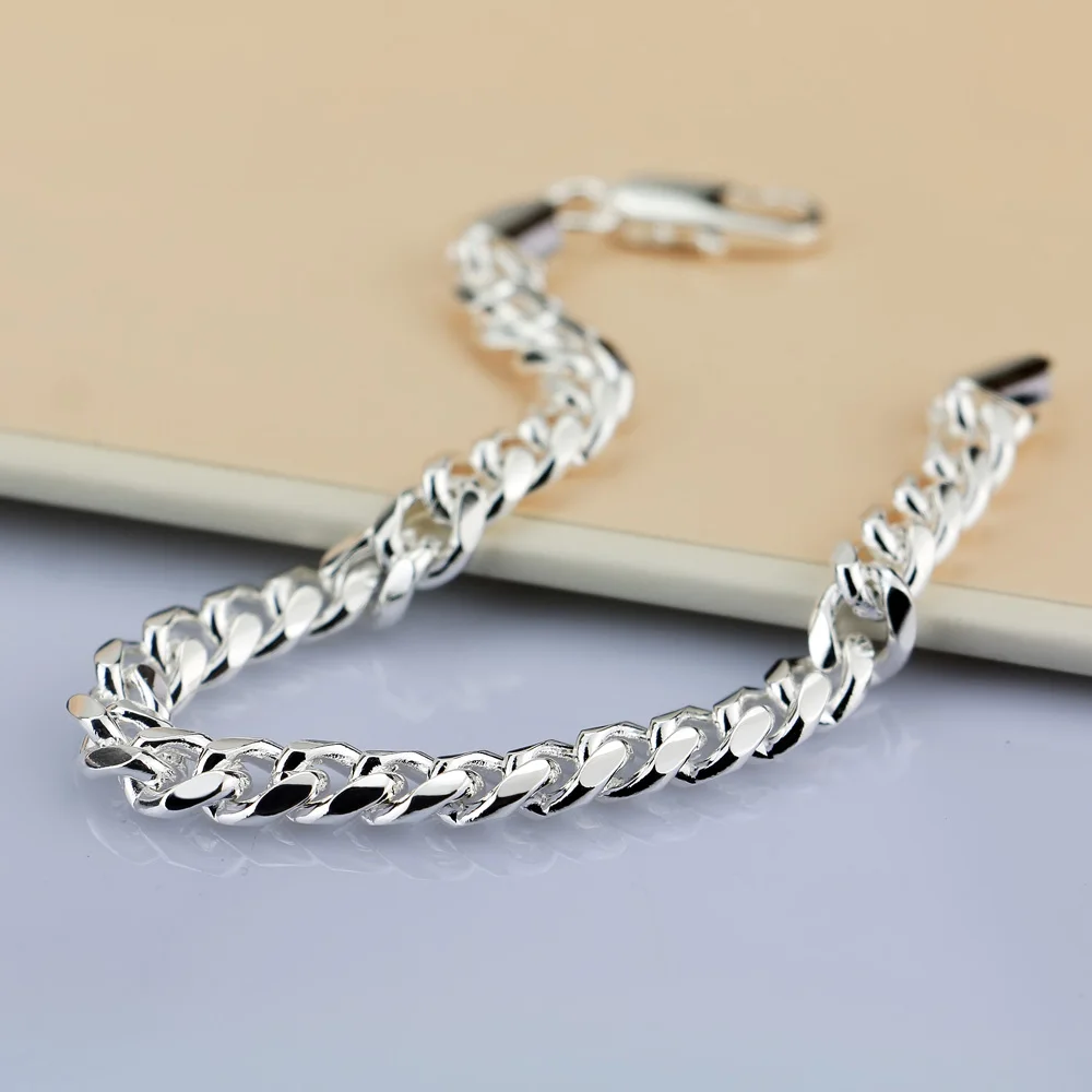 

New Trendy 2020 Cuban Chain Men Bracelet Classic 925 Sterling Silverl 7.5mm Width Chain Bracelet For Men Women Jewelry Gift