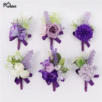 meldel boutonniere bride wrist corsage groom wedding boutonniere artificial flower girl bracelet white purple wedding corsages