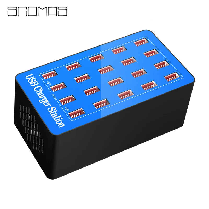 SCOMAS Зарядное устройство станция 20 Порты и разъёмы 20A 100W зарядное usb multi