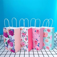 12pcs the new ins paper fresh paper bag gift bag thanksgiving return bag packaging with handle 4 colors mixed