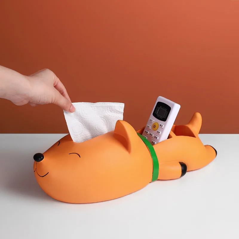 

Hot Dog-shaped Resin Tissue Holder Cute Animal Model Remote Control Storage Box for Desktop Living Room Decor