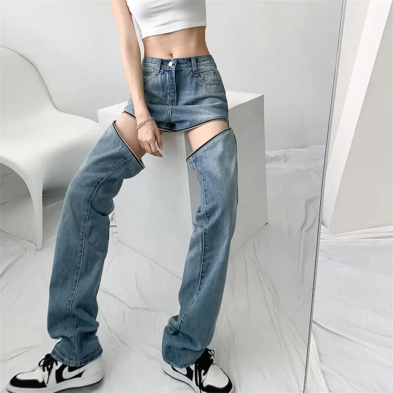 Женские съемные джинсовые брюки модные летние шорты Y2K синие офисные прямые