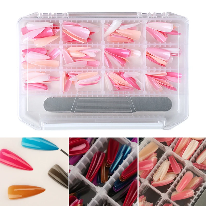 

240pcs With Nail File Pointed False Nails Wear Nails Mixed Multi-color Ballet Nail Patches Nail Sticker Diy Nail Decoration