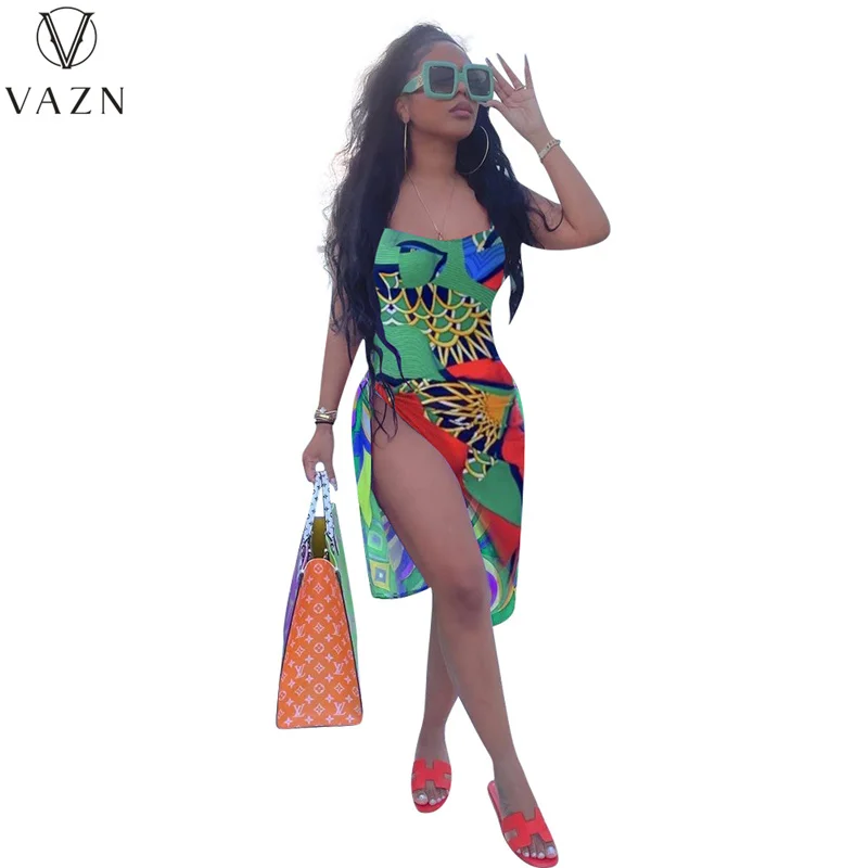 Лето 2021 Новое поступление сексуальное женское платье VAZN в полоску с солнечным