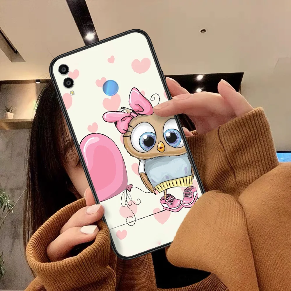 

Cartoon Couple Cute Owls Phone Case For Huawei Honor 6A 7A 7C 8 8A 8X 9 9X 10 10i 20 Lite Pro Play black Cell Pretty Bumper