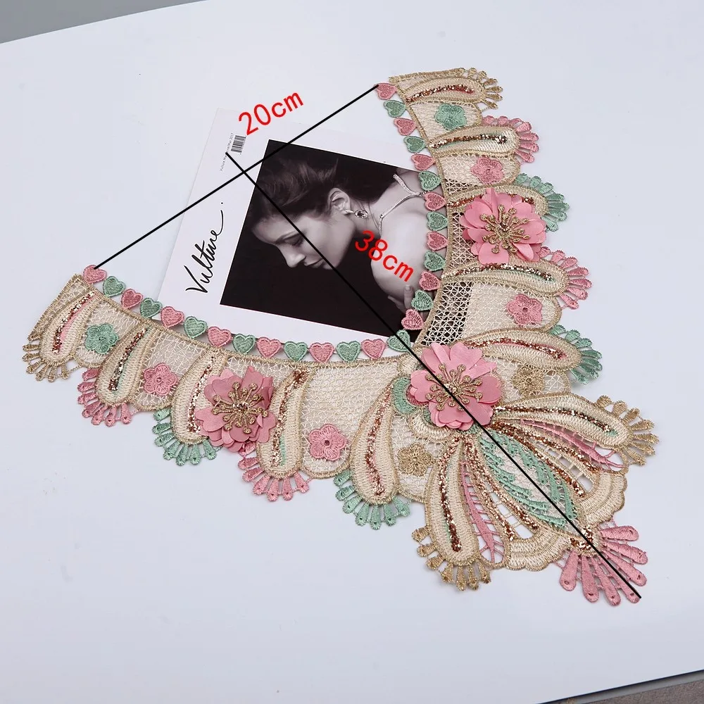 5 шт. Золотая зеленая розовая 3d винтажная вышивка цветочный воротник Венеция