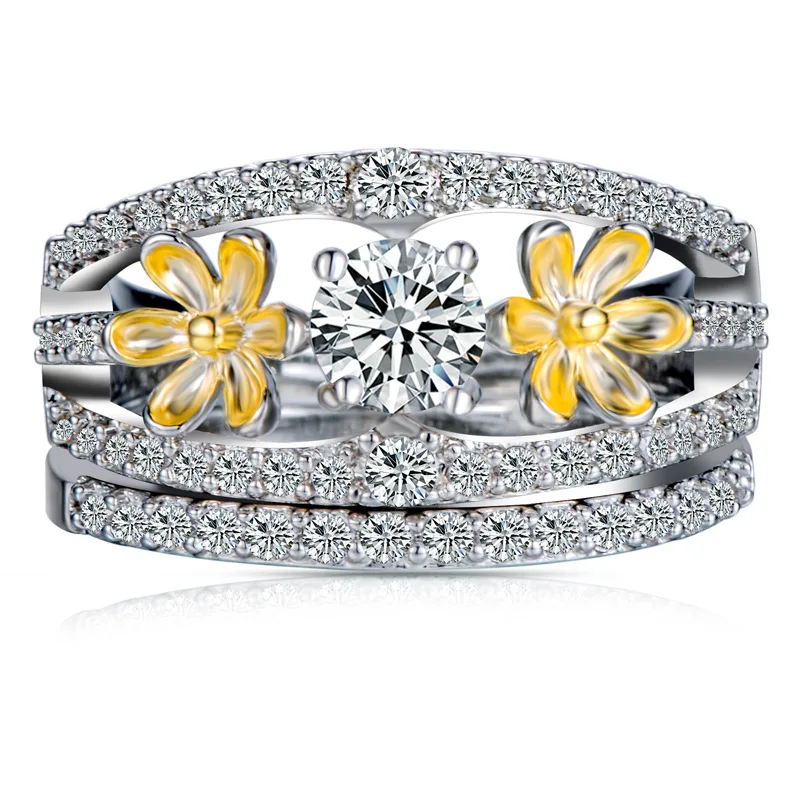 

Milangirl Luxury Wedding Rings for Women Love Promise Fashion Ring Engagement Promise Zirconia Crystal Flower Ring Jewelry