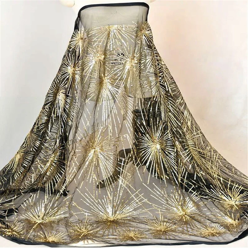 Ширина 130 см вышитые марли блестящие золотистые блестки тюль ткань для вечерние