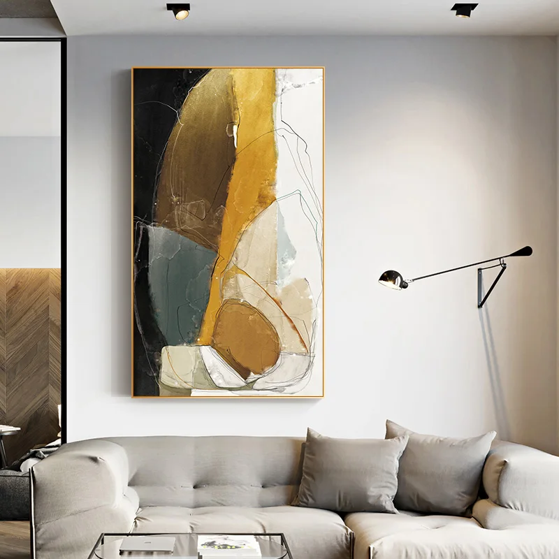 Желтый геометрический абстрактный холст плакат с принтом Современная Настенная