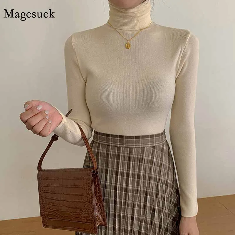 Пуловер однотонные винтажные жилеты Осень-зима свитер водолазка Женский вязаный