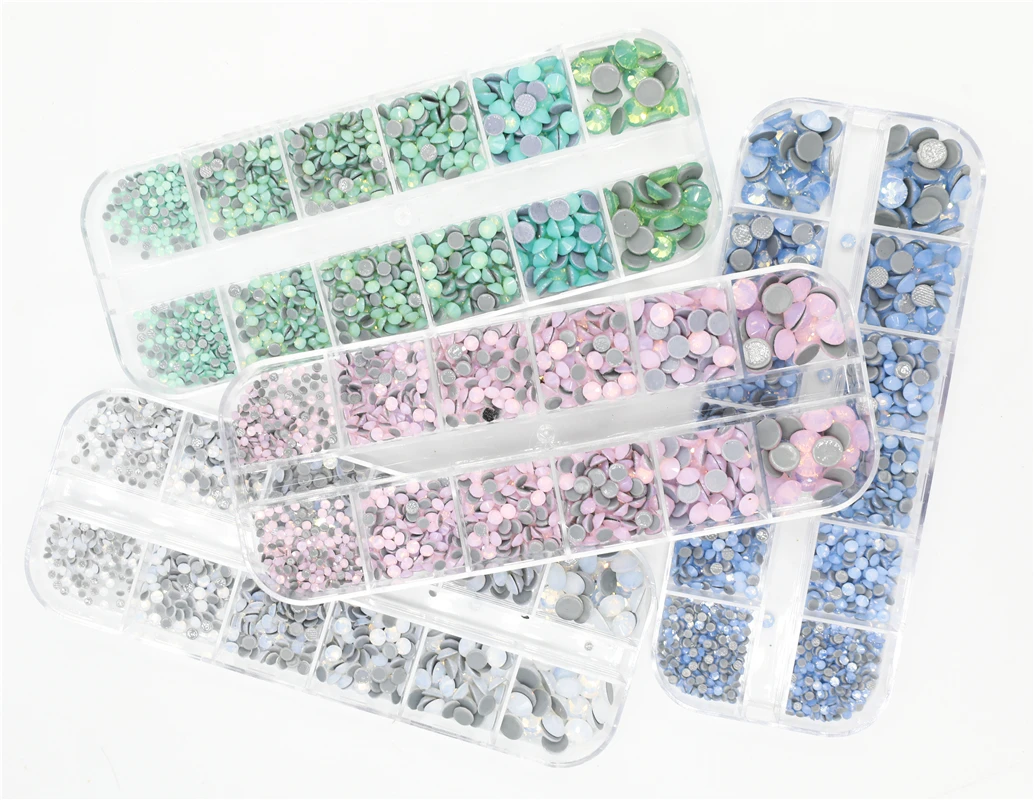 

1000pcs/box 4 Opal Mix Sizes Hot Fix Rhinestones Set Flatback Stone Crystal Glass Strass Glue on Rhinestones for Wearing Garment