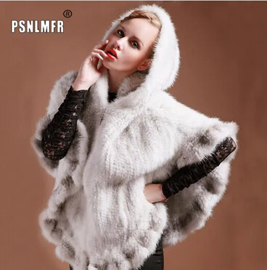 Новинка 100% г. шали из натурального меха норки с капюшоном накидка-пончо женская