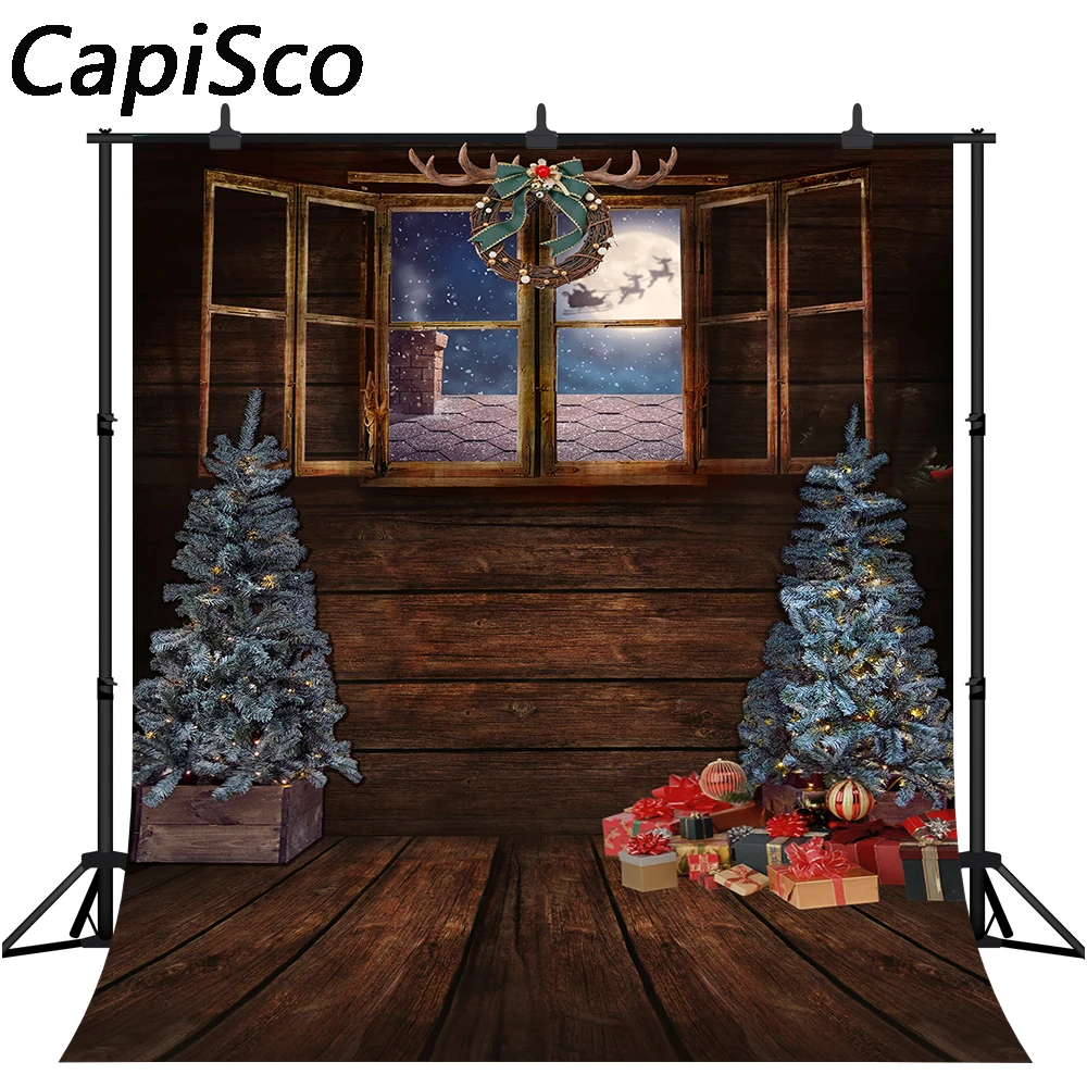 Фон для фотосъемки с рождественской елкой деревенской кабиной Рождественский
