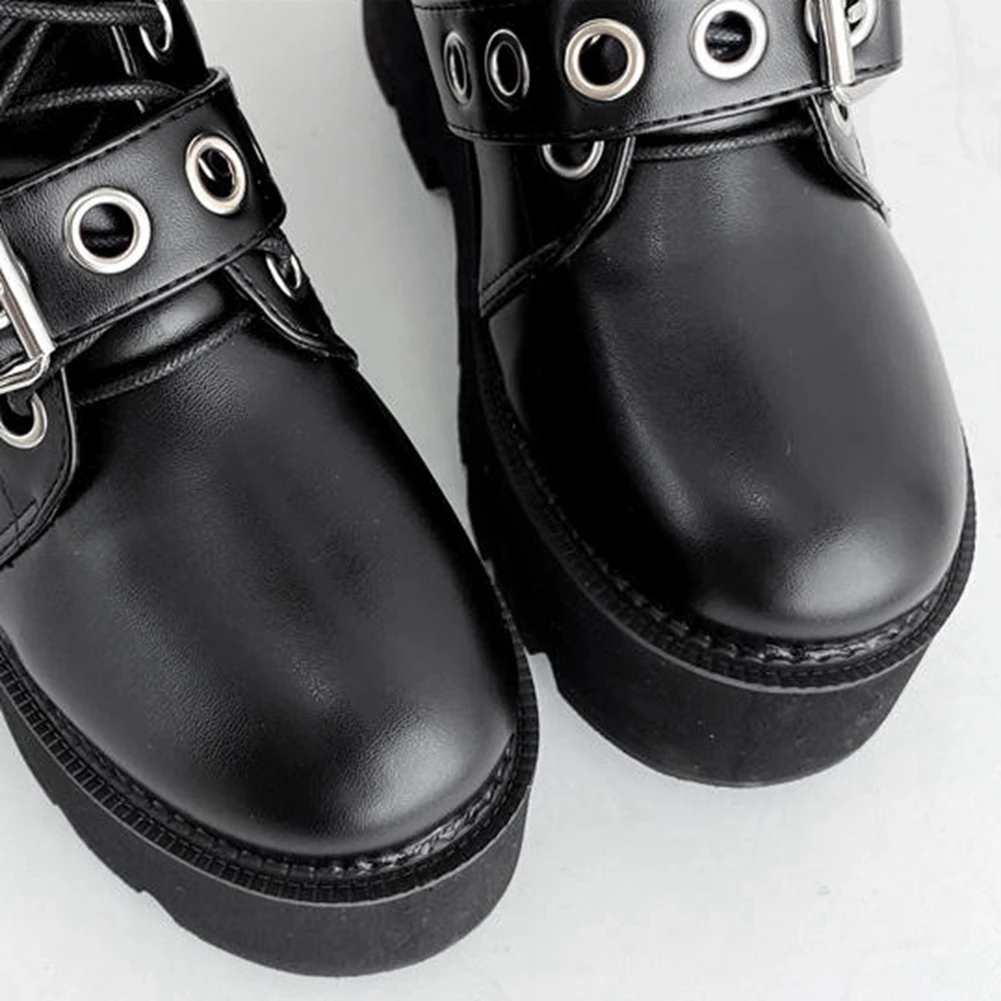 

BONJOMARISA Brand New Fashion Platform Goth Women Shoes Lace Up Chunky Heel Zipper Buckle Fashion Punk Cool Women Boots 2021