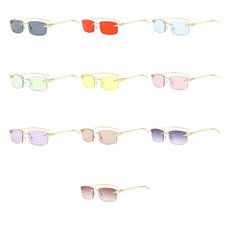 

ZULGXIHM Small Rectangle Sunglasses Women Rimless Square Sun Glasses For Women 2020 Summer Style Female UV400 Green Brown