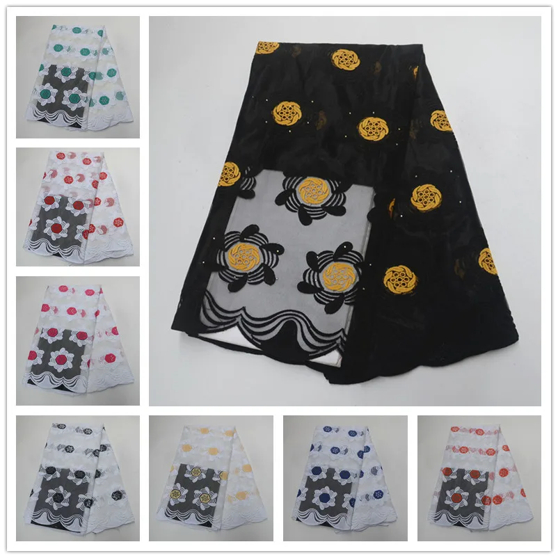 

SUNNY 2019 New Africa tulle Lace Fabric EmbroideryNigeria lace 5 Yards Milk Silk Lace French with Stones For bride Dress