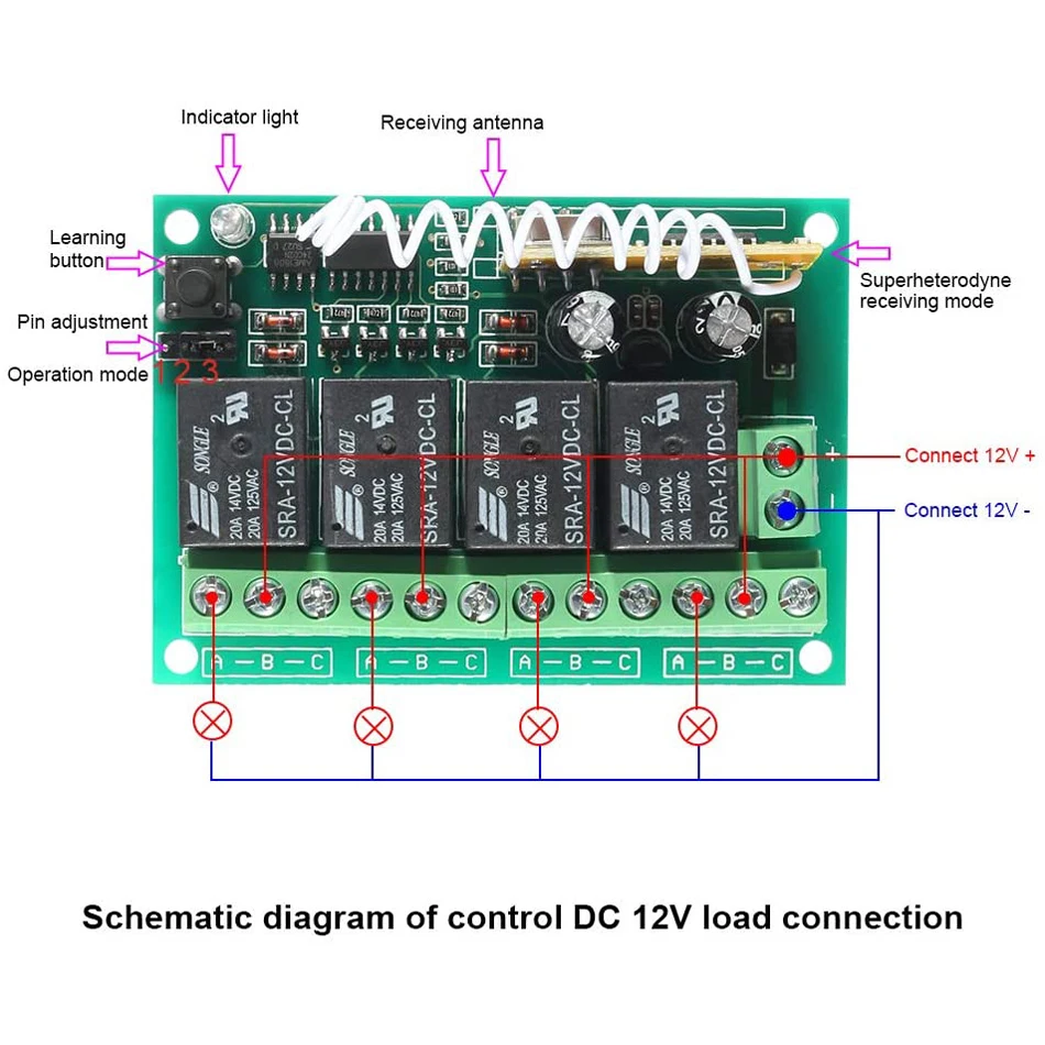 DC 12V 4-канальный Беспроводной дистанционного Управление переключатель 315 МГц RF 2