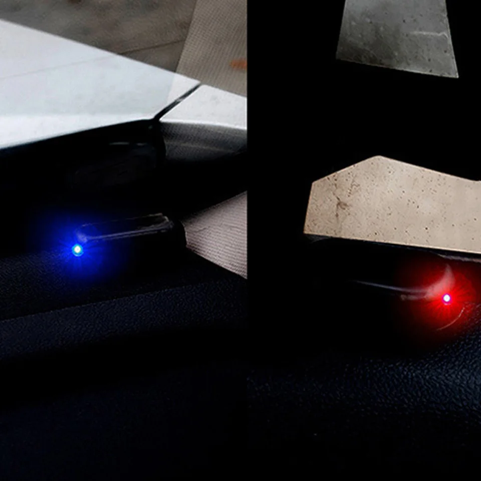 Солнечная USB Мощность автосигнализации светильник Анти-кражи Предупреждение мигающий поддельные Автомобильный светодиодный светильник вспышки мигает при красные, синие новое обновление
