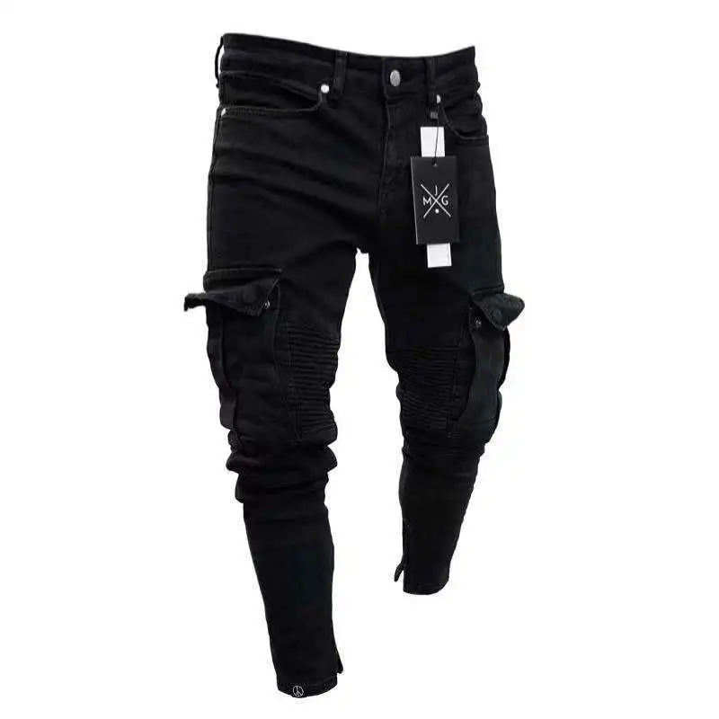 Men's Fashion Thin Skinny Jeans for Men Hiphop Long Pencil Pants Ripped Slim Multi-pocket jogging | Мужская одежда
