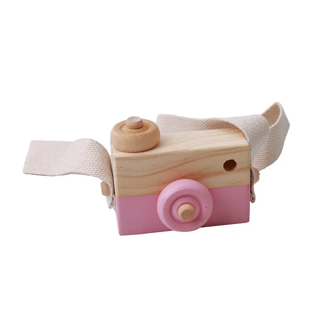 pink Милая деревянная игрушка камера для маленьких детей, подвесная камера для фотосъемки, украшение, Детская развивающая игрушка, подарок на день рождения, Рождество - Цвет: pink