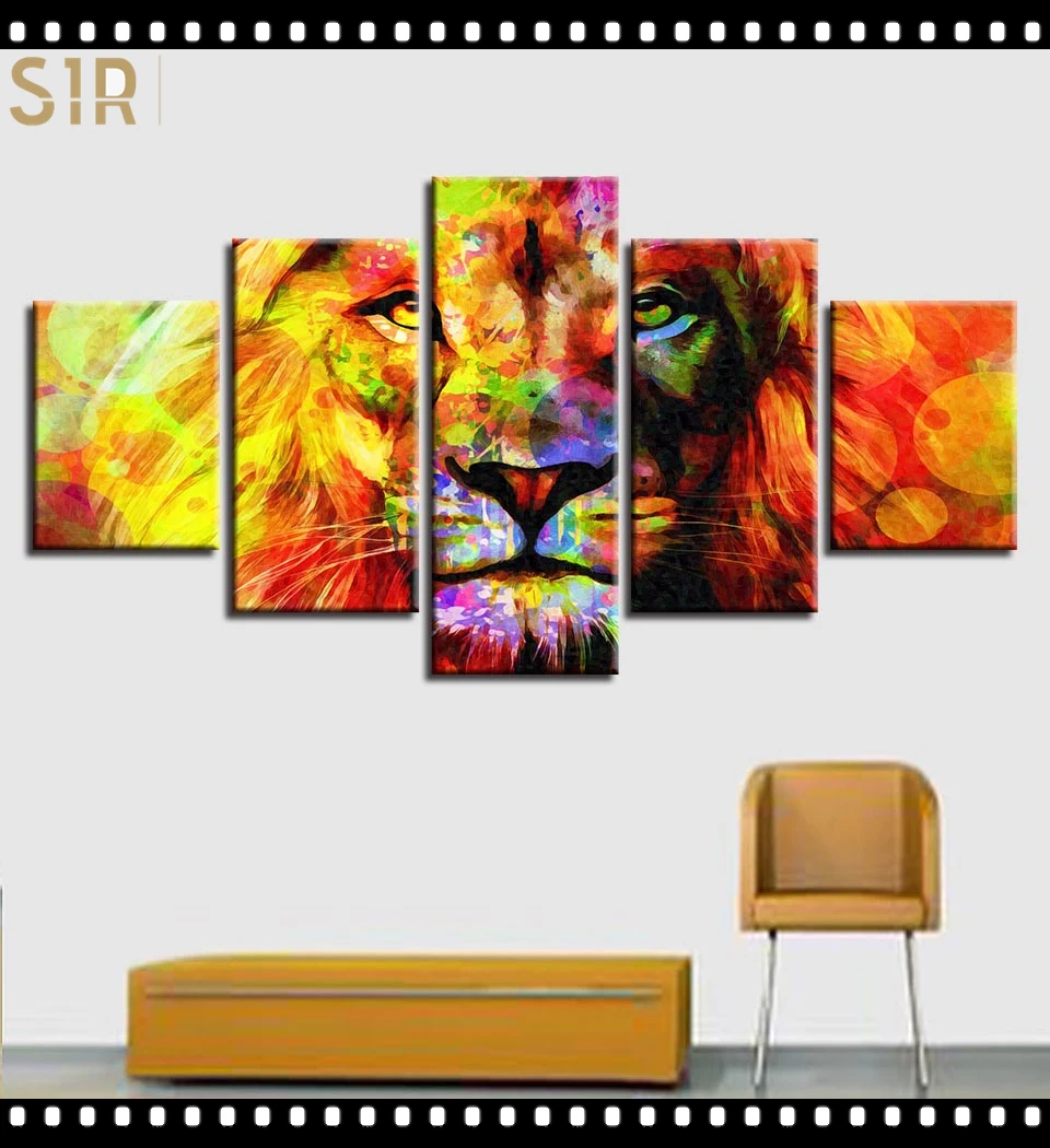 

Lion King Animal Beast Poster Wall Art HD Printed Canvas 5 Piecesr Poster Living Room Decoration Painting Wall Anime Decor