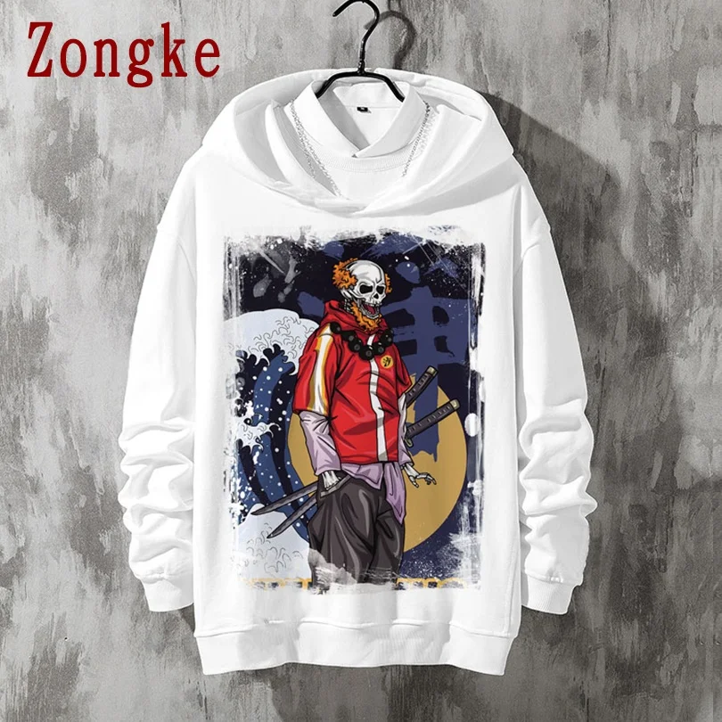 

Zongke Print White Hoodie Men Clothing Harajuku Japanese Streetwear Men Sweetshirts Pullover Tops 2XL 2021 New Arrivals