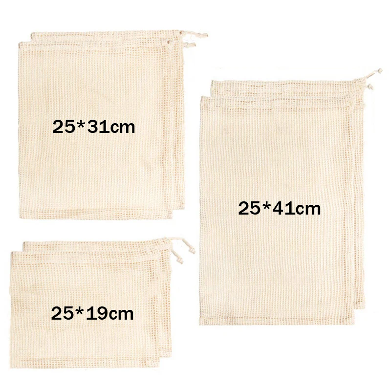 Reusable Organic Cotton Mesh Produce Bags Kitchen Reusable Bag Cotton Mesh Vegetable Bags for Vegetable Fruit Bag Shopping Bag
