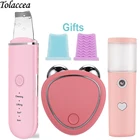 Ультразвуковая микродермабразия вибрации Уход за кожей лица лопаточка для удаления угрей + EMS лифтинг лица микротоковая роликовый массажер + лица распылитель