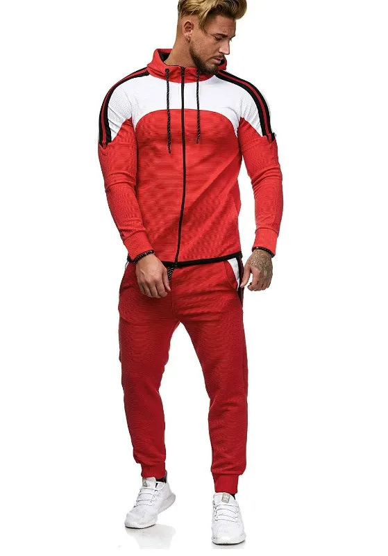 Red Set Men Брендовый мужской спортивный костюм, модная Толстовка с длинным рукавом, штаны для бега, спортивная одежда в стиле хип-хоп, 2 шт., Ensemble Homme, мужская одежда - Цвет: Red Set Men