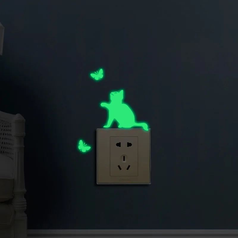 Мультфильм светящийся Переключатель на стену с наклейками переключатель Кот