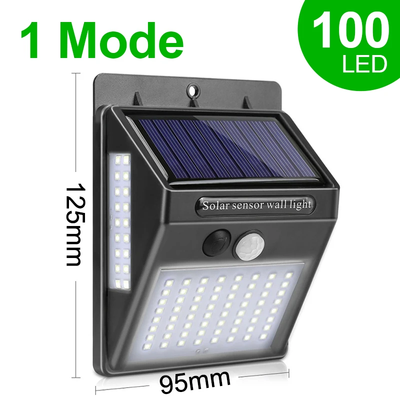 100 LEDs 1 Mode Goodland 118 светодиодный светильник на солнечной батарее, уличный светильник на солнечной батарее, солнечный светильник с датчиком движения PIR, водонепроницаемый уличный светильник для украшения сада - Испускаемый цвет: 100 LEDs 1 Mode