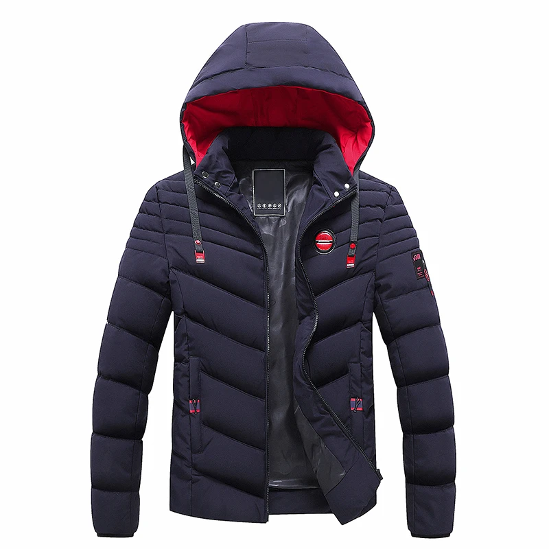 

Men's Parkas Hooded Winter Coat Windproof Fashion Warm Thick Men Autumn Outwear Classic Casual Parkas Jackets Contrast Color