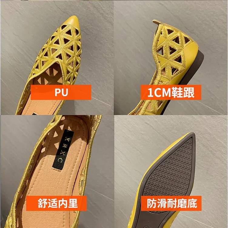 

2020 new summer fashion hollow shallow mouth peas shoes female pointed wild flat shoes fairy style single shoes X251