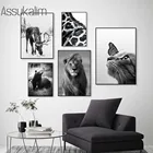 Плакат на стену с изображением черно-белых диких животных, принты оленей, Львов, кошек, скандинавские настенные картины, декор для гостиной