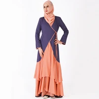 turkish muslim womens dress color matching fashion egypt ramadan cardigan prayer suit ruffle skirt morocco dubai kimono robe