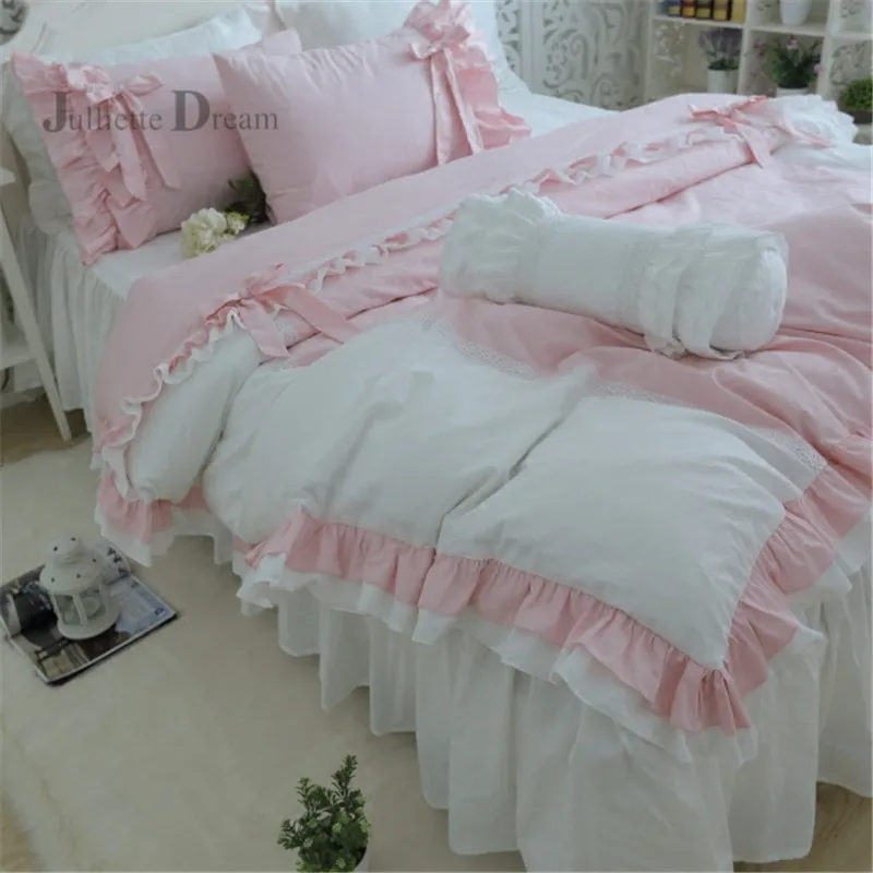 Милый комплект постельного белья с элегантным бантом и рюшами кружевной