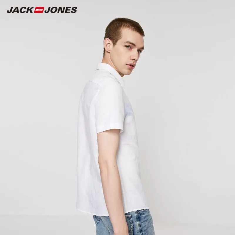 Мужская Базовая рубашка в полоску с коротким рукавом JackJones из хлопка и льна | 219204522