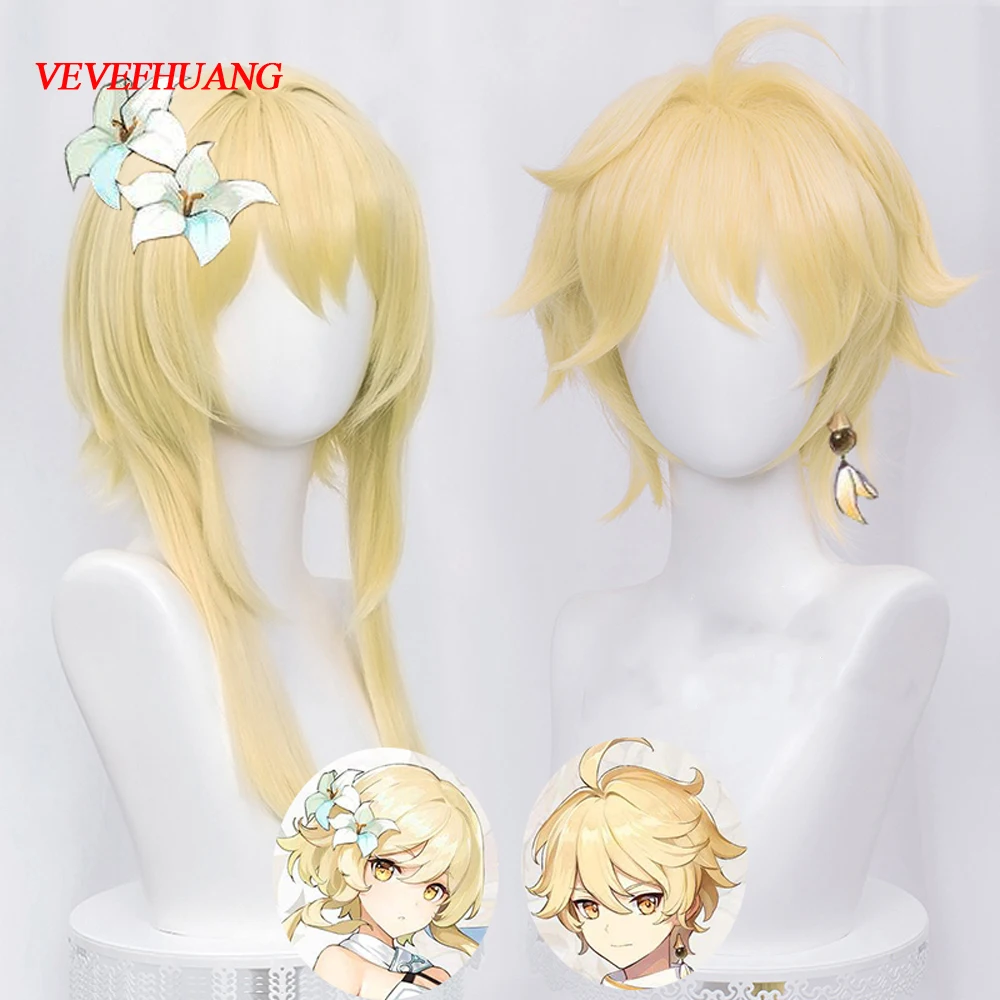 

VEVEFHUANG Kосплей Genshin Impact Cosplay Kong Ying геншин импакт k/da Golden Wigs Daily Synthetic Hair Halloween Carnival Party