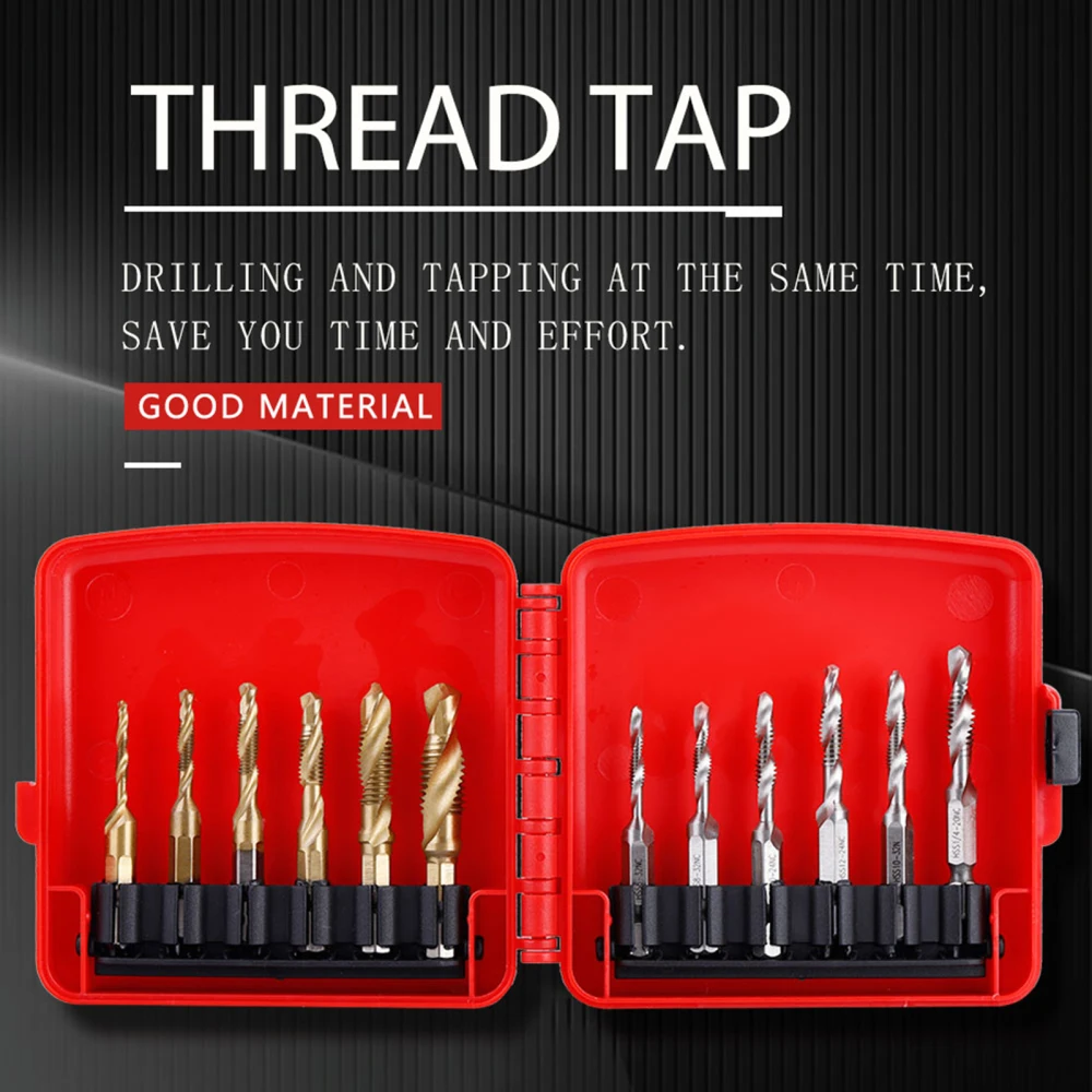 

Screw Thread Hex Shank Metric Tap Hexagonal Titanium Combination High Speed HSS Kit Coated Hand Tools Drill Bits