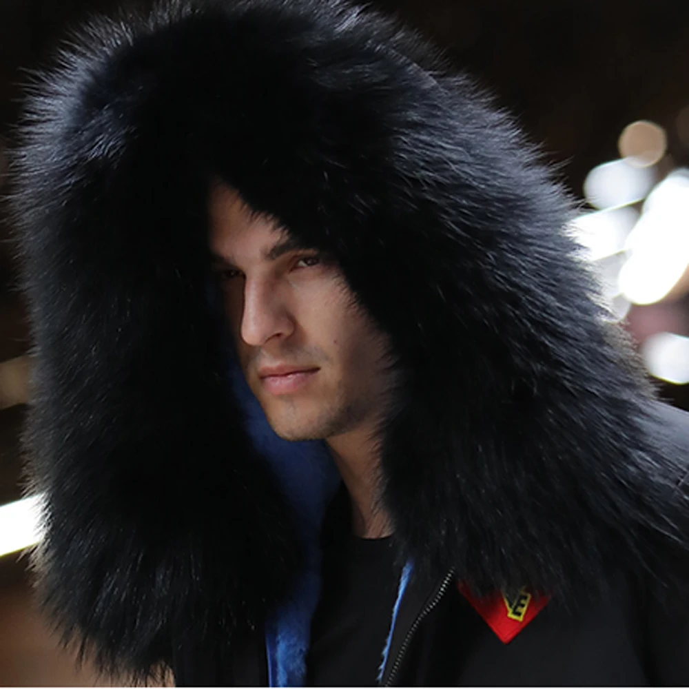 SANI 2019 меховые парки настоящий натуральный кролик синий мех мужские зимние теплые