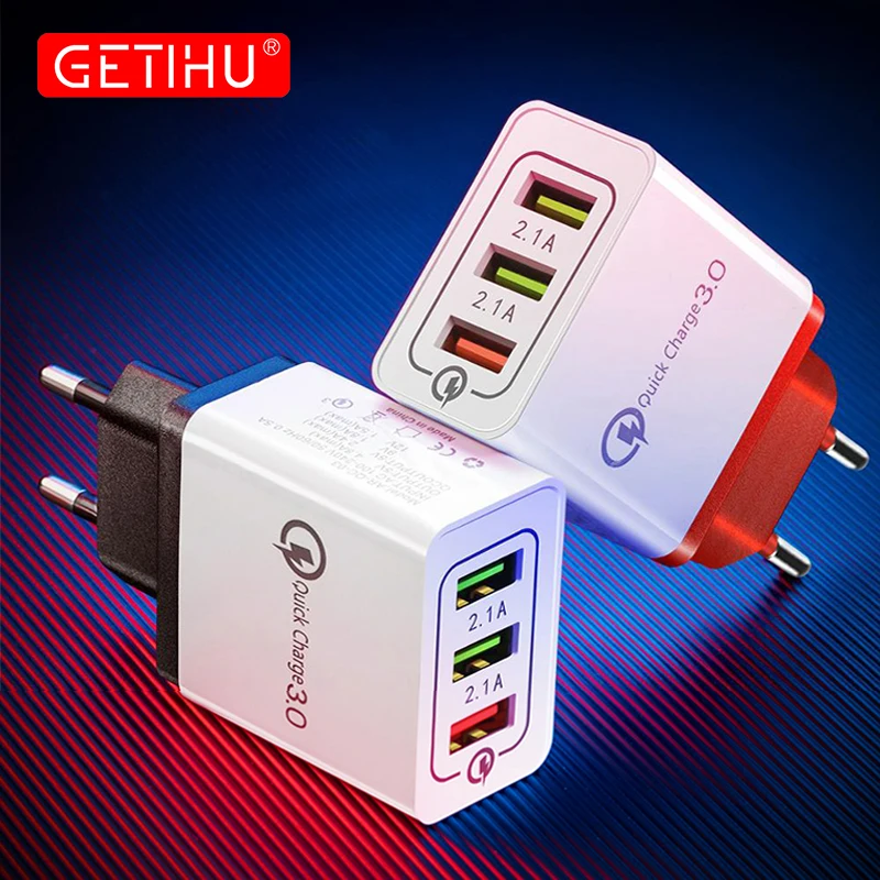GETIHU, 18 Вт, быстрая зарядка, 3,0 А, 3,0 А, мульти USB зарядное устройство, быстрая вилка европейского стандарта, настенный адаптер, QC, зарядка для мобильного телефона, для iPhone X 7, samsung