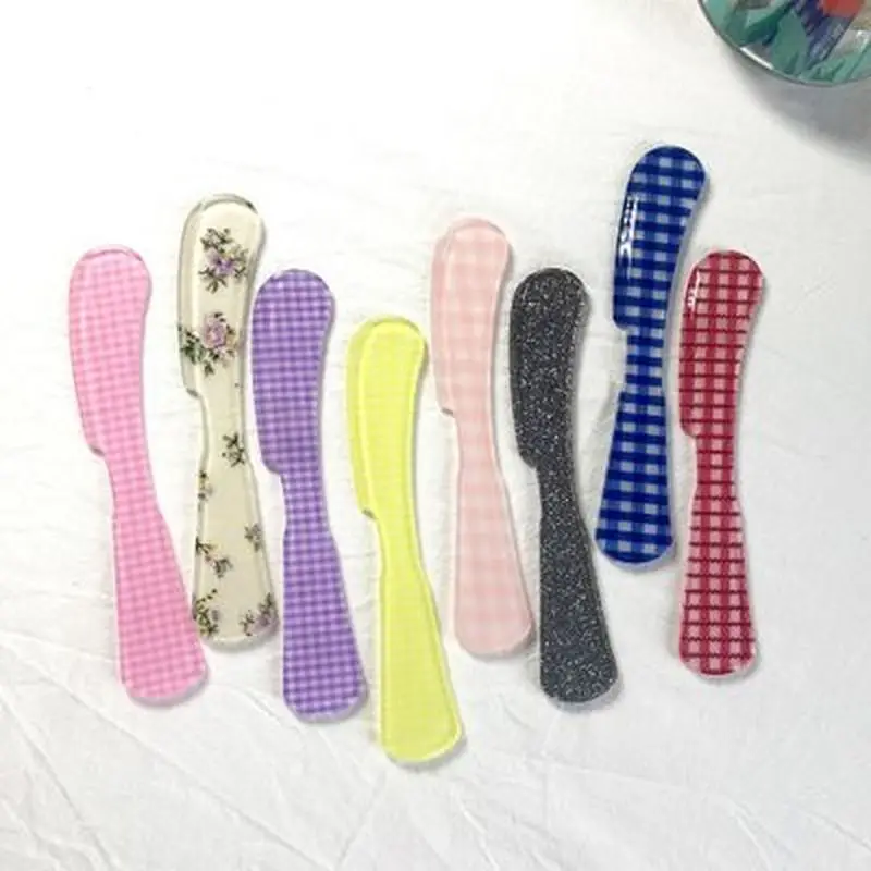 Hot Sale French Style Retro Plaid Plastic Spatula Dessert Butter Jam Spatula Acrylic Spoon Fork Dinnerware Flowers Photo Pros