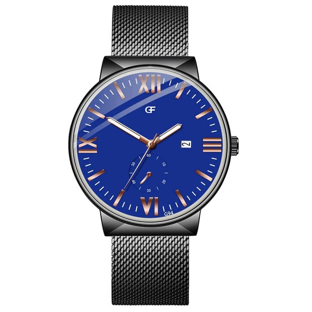 Высококачественные простые мужские часы с календарем кварцевые из нержавеющей