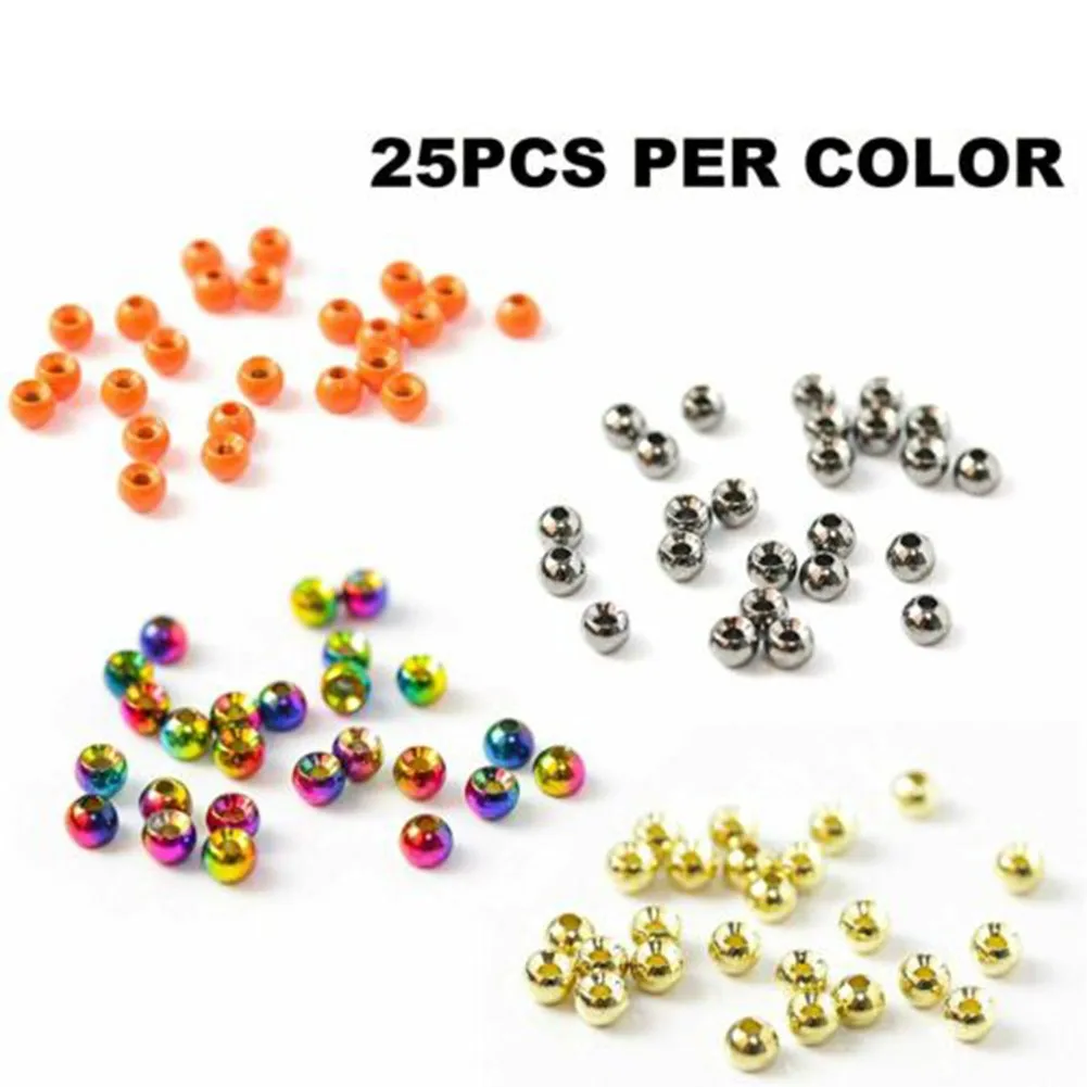 

Rainbow Color 25Pcs Tungsten Bead 2.4/2.8/3.3/4mm Fly Tying Material Slotted Bead Fishing Tool Beads Material Fishing Accs